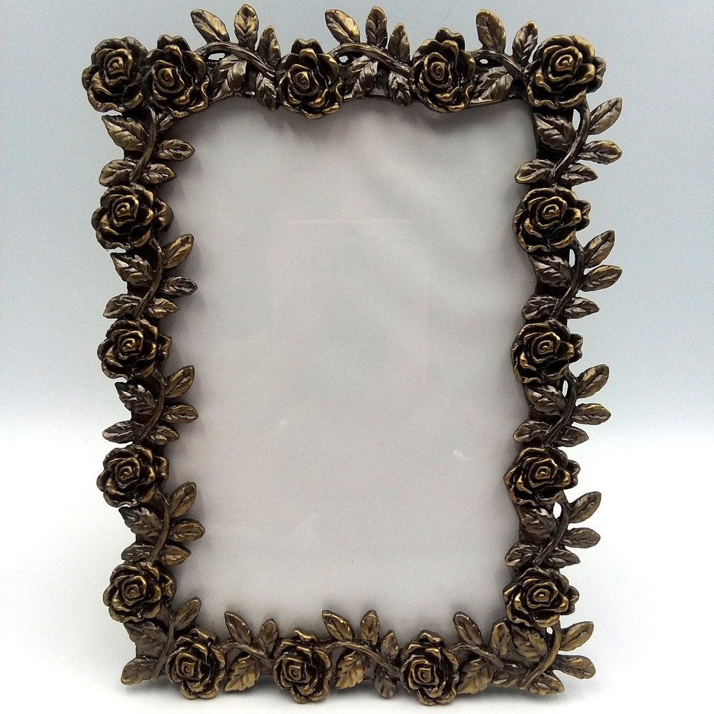 Rose Floral Picture Frame Bronze Finish Photo Display Tabletop Decor 4.75x6.5
